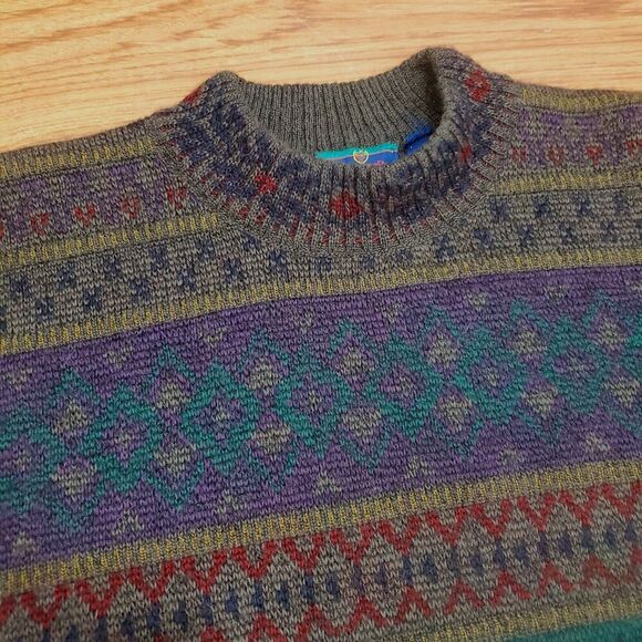 VINTAGE WoodWard Italy Wool Mohair Sweater Size Large Mixed color/print Grandpa - Picture 3 of 9